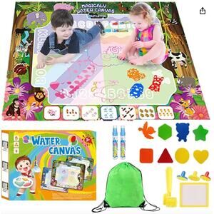 Magic Water Doodle Drawing Mat with Stamps, Roller & Backpack- No Mess